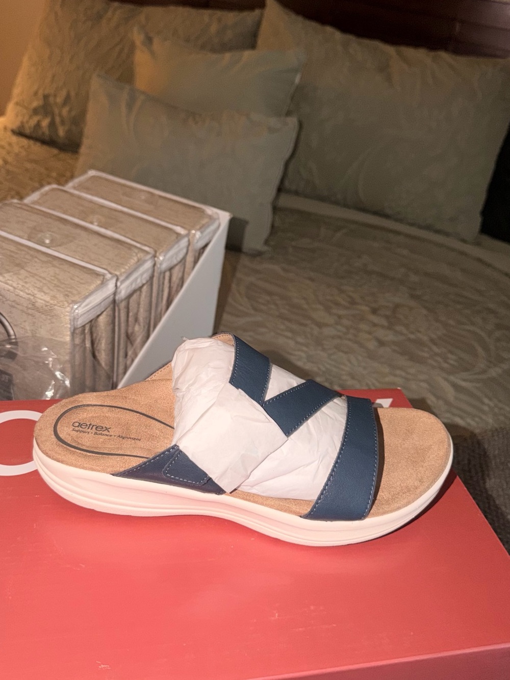 Aetrex Women's Navy Blue Crisscross Slide Sandal